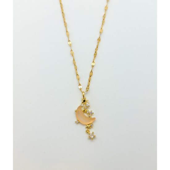 Ay Yıldız Detaylı Çelik Kolye