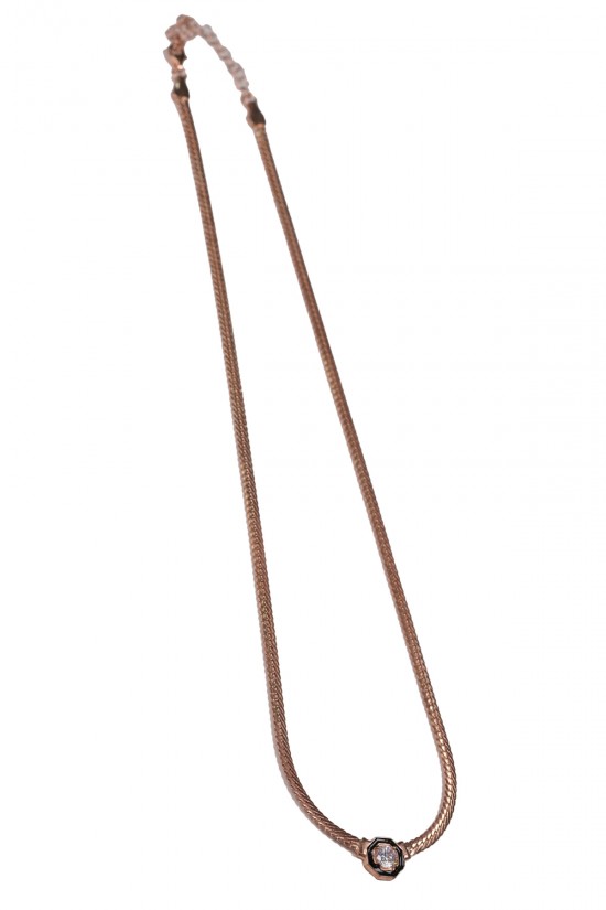 Siyah Mineli Taşlı Yassı Zincir Kolye