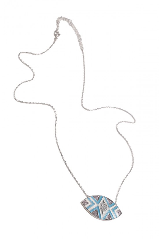 Mavi Beyaz Mineli Göz Kolye