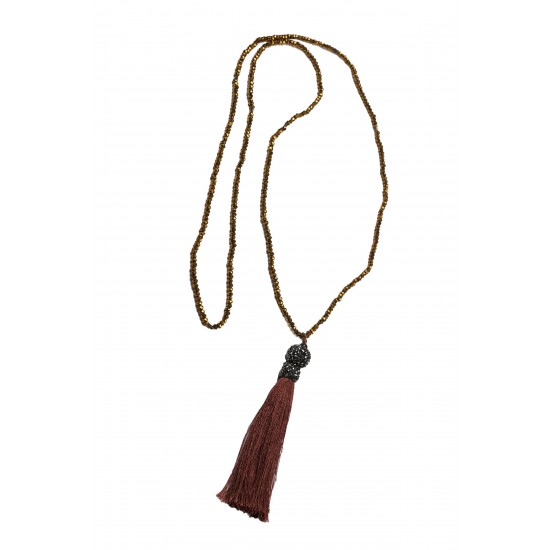 KAHVERENGİ KRİSTAL TAŞ KOLYE