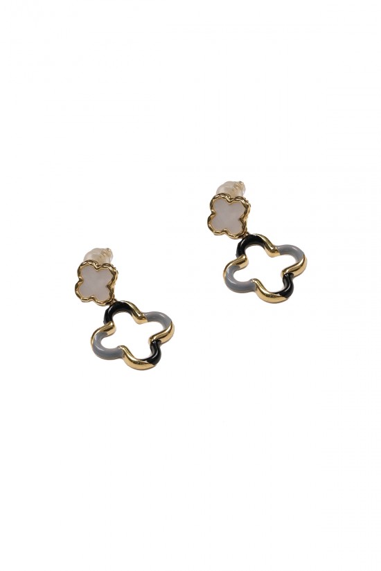 Beyaz Siyah Mineli Yonca Küpe